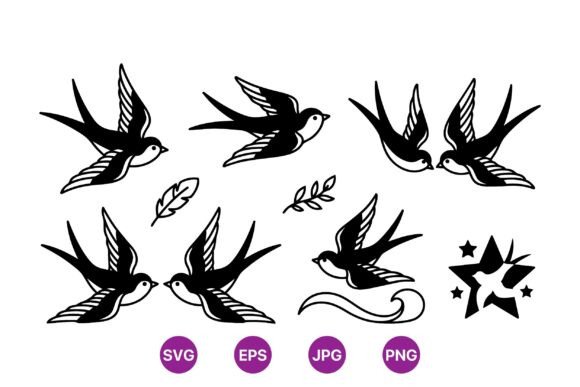 Classic Swallow Bird Clipart Set: A Guide to Authentic Tattoo Flash Designs