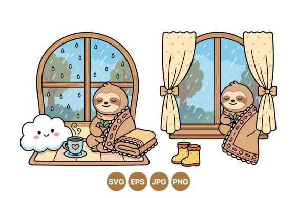 Cozy Sloth Rainy Day Clipart: A Practical Asset for Creative Workflows