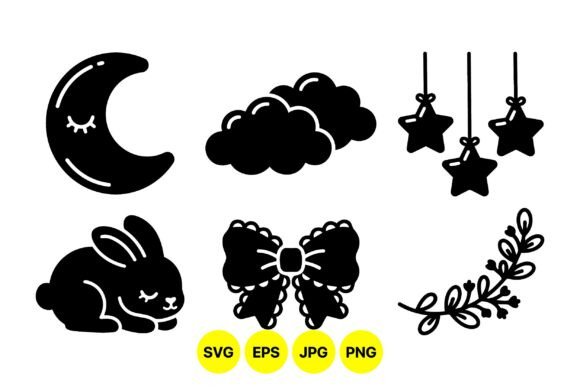 Sleepy Moon Baby Clipart Set: Elevating Design with Timeless Silhouettes