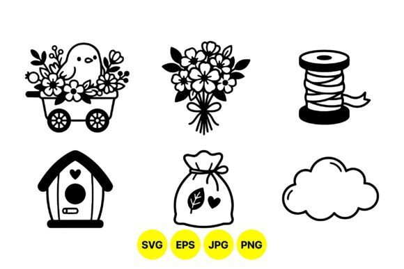 Spring Floral and Bird Icons: A Minimalist Collection